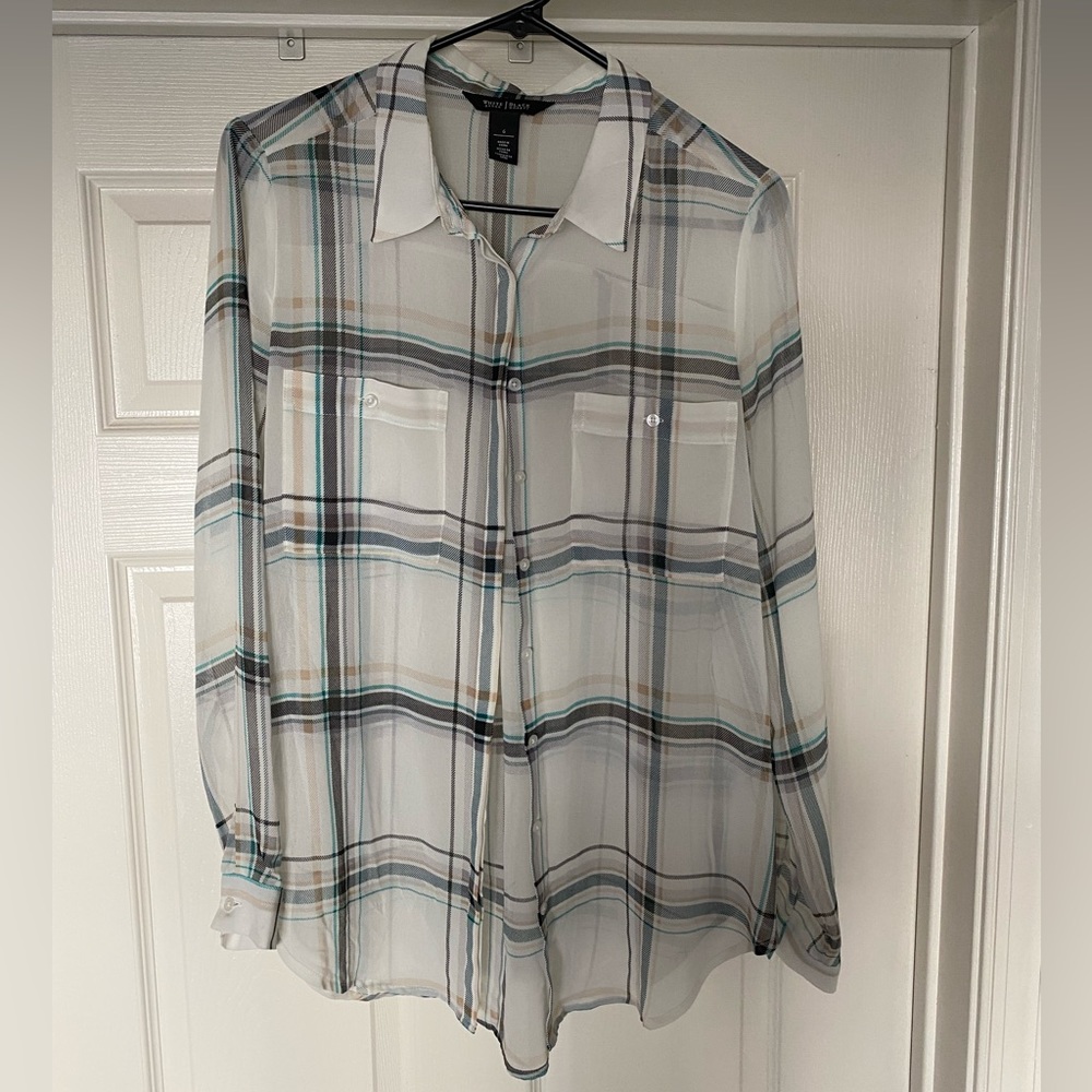 White House Black Market Plaid Blouse